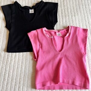 Ribbed V Neck Flutter Sleeve Crop Top Bundle